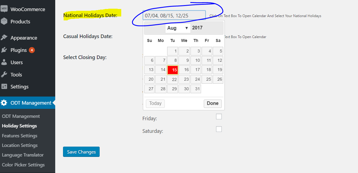National holidays setup with WooCommerce and WooODT Extended