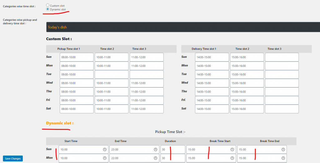 Product wise Time Table slots