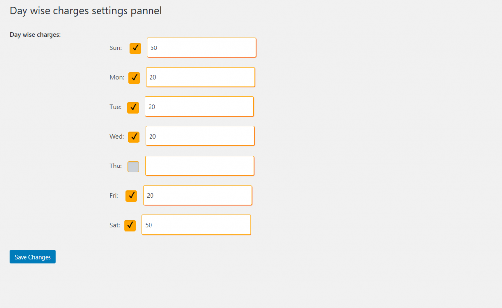 Day wise charges in WooCommerce
