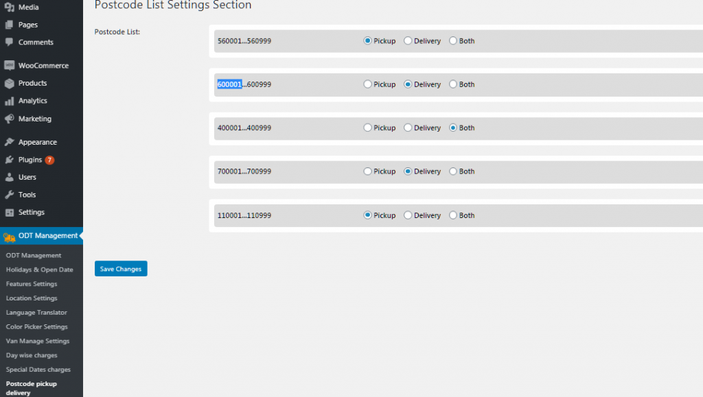 Order Type per Postcode