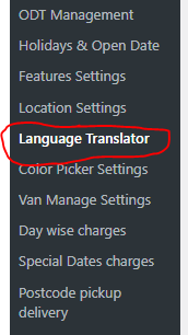 Language translate settings menu