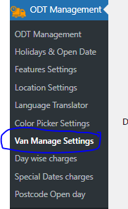 Van management settings menu
