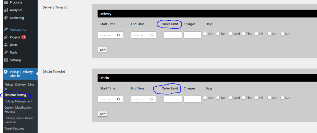 order limit per time slot