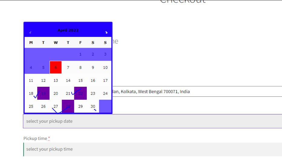front-end of location wise close date calendar