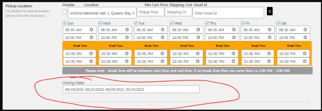 Back-end settings of close date